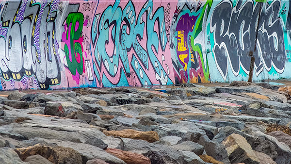 Artistic graffiti sea wall