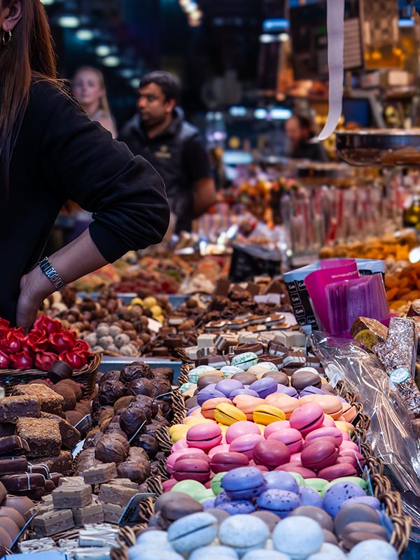 Shop with open displays of cookies and other sweets