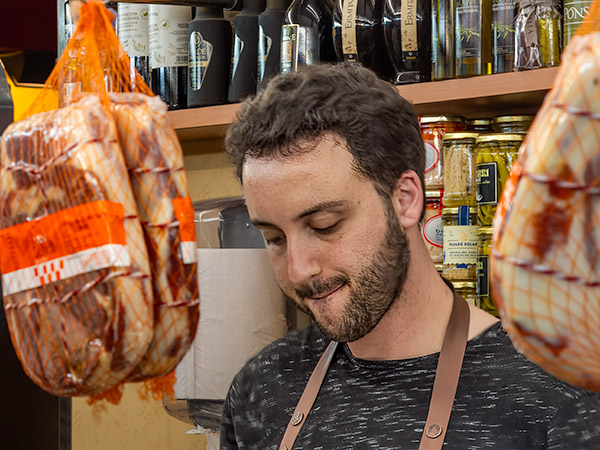 Merat shop operator with folded lips