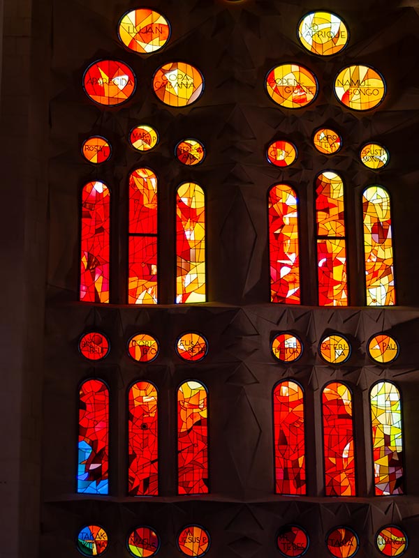 Familia Sagrada Cathedral stained glass wall